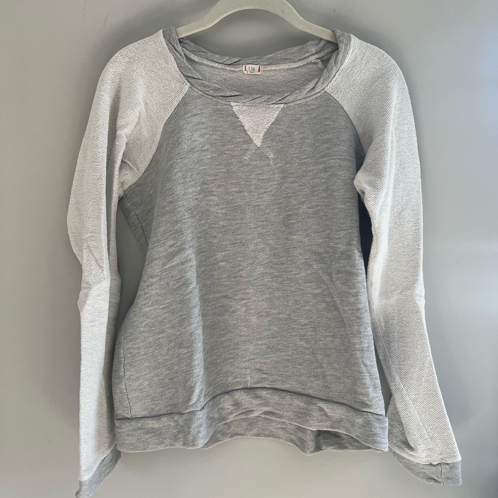 TLa gray sweatshirt